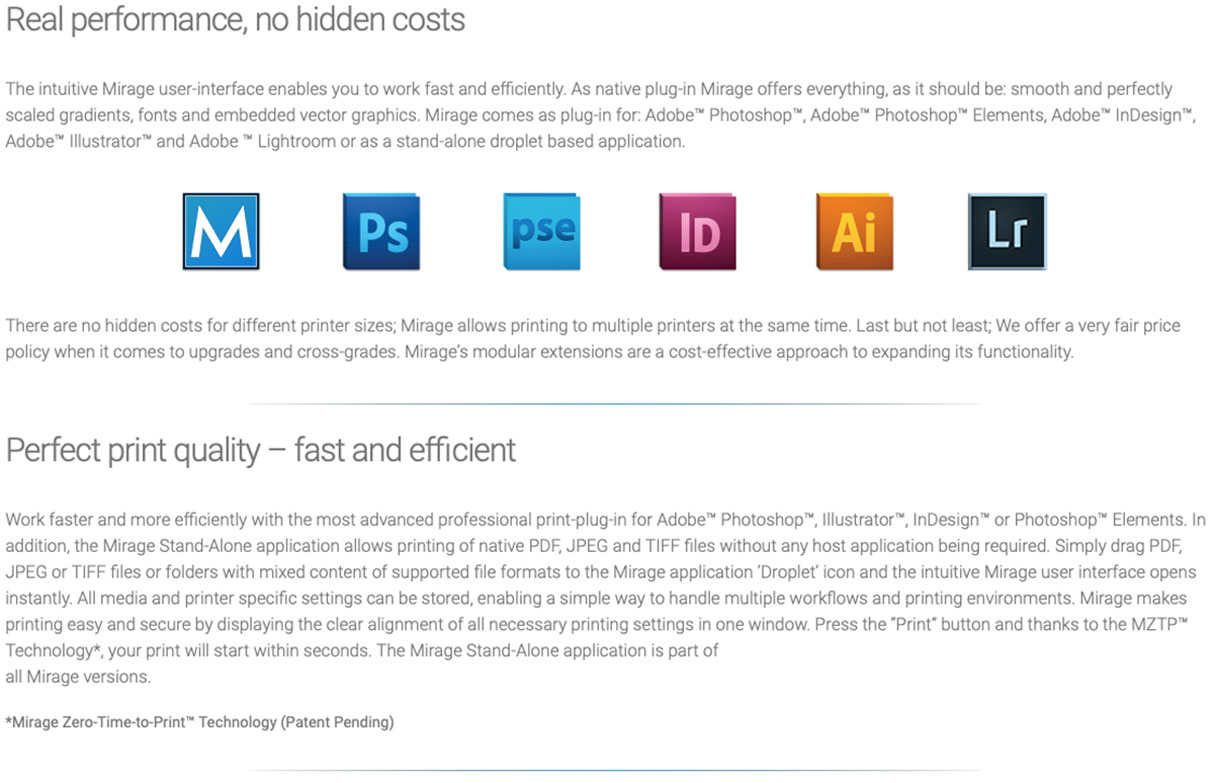 3003600 dinax mirage production edition features 2 mirage production edition features including run as stand alone or plug-in to adobe photoshop indesign illustrator with fast and efficient workflow and perfect print quality