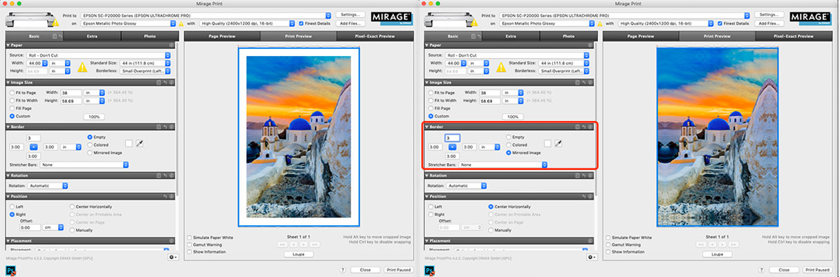 3003600 dinax mirage production edition layout 2 mirage production edition layout showing auto gallery wrap border function for fast and easy canvas printing