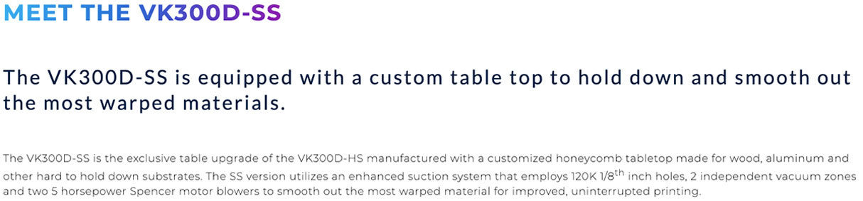 vk300dss vanguard high production uv flatbed printer features 2 vanguard vk300dss high production uv flatbed printer with custom top to hold down and smooth out the most warped materials